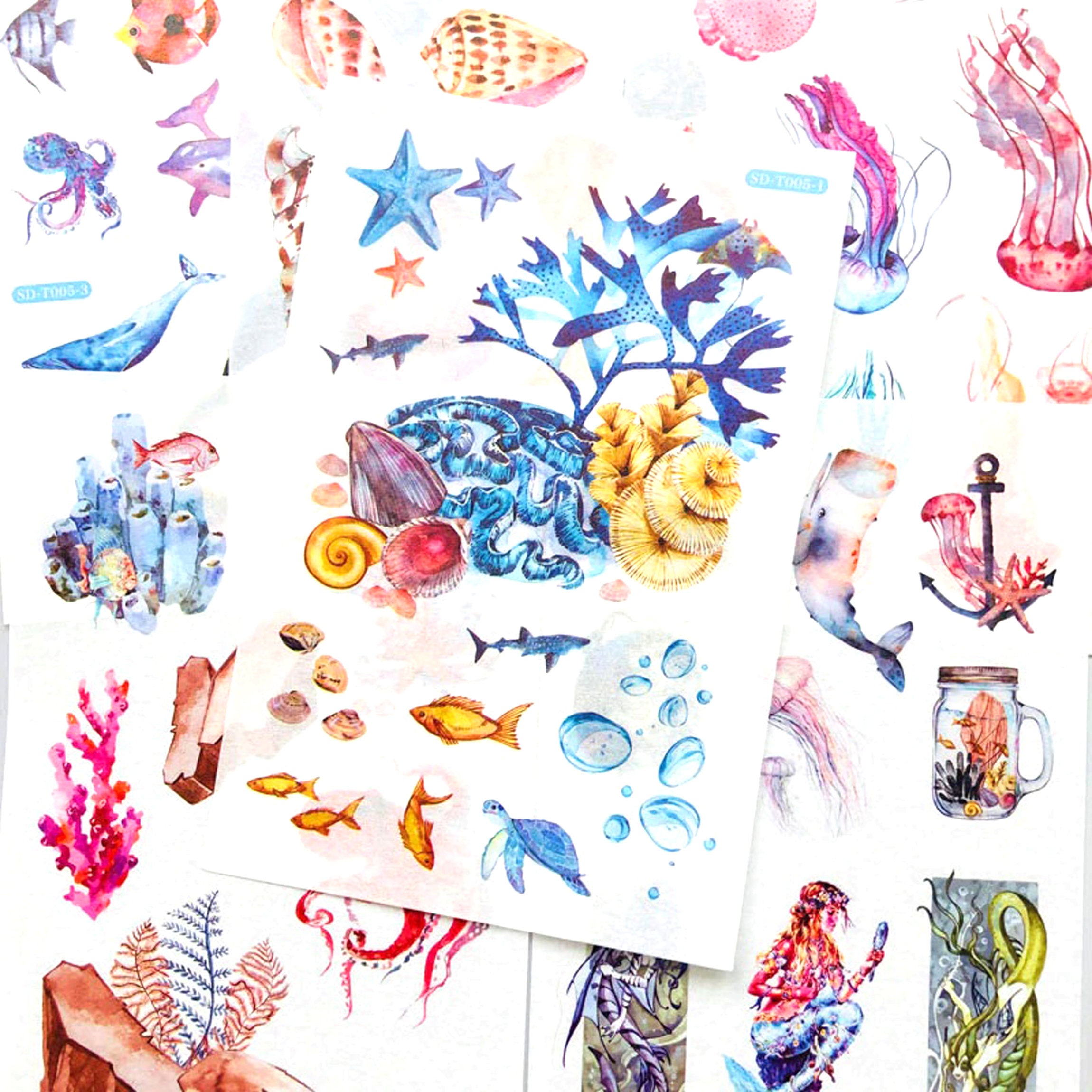 Undersea Stickers Ocean Jellyfish Shell Fish Coral Octopus Etsy