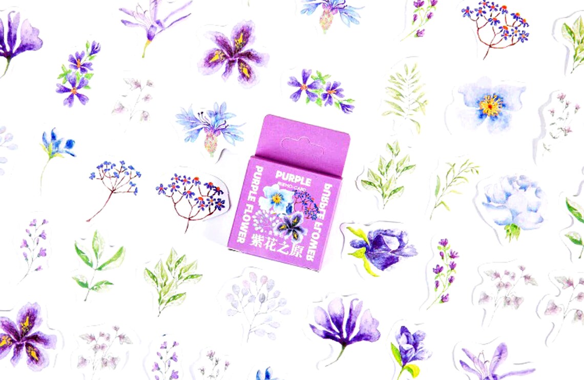 Purple Flower Stickers Lilac Floral Leaf Lily Plant Garden Etsy