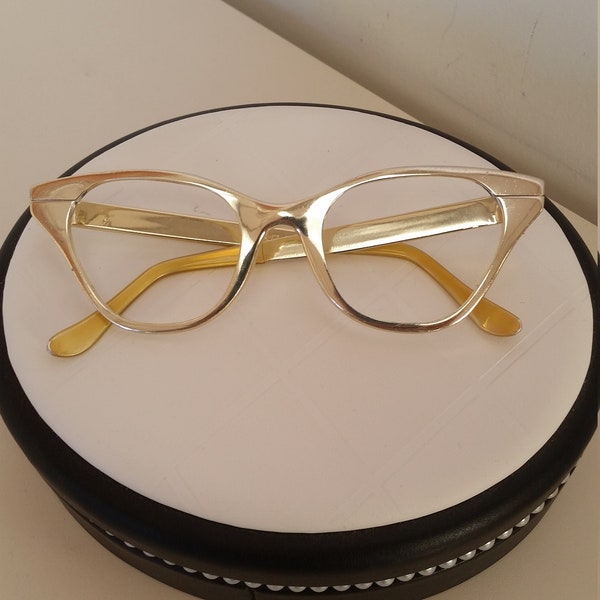 1950s Tura Cateye Eyeglasses Frame; Gold Aluminum; Nice Vintage Condition; Rx-able Ready for Lenses; Read Description for Sizing