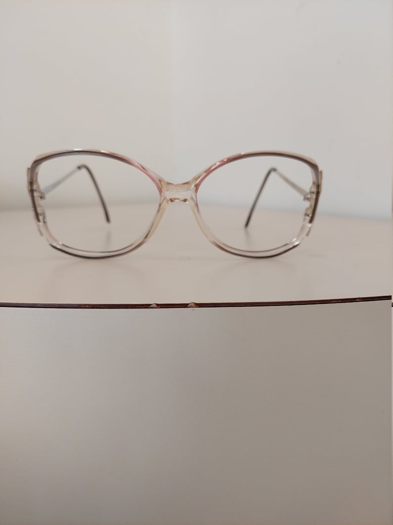 1980s Diane Von Furstenburg Eyeglasses Frame; Career Woman Model; Large Clear/Rose/Gray and Silver; Excellent Condition; Rx-able; Read Size