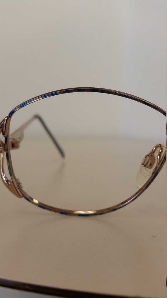 1990s Kenmark Celeste Eyeglasses Frame; Blue and Gold… - Gem