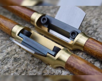 Handmade Brass Spokeshave - Flat or Round Bottom - O1 Tool Steel Blade - Sapele Handles