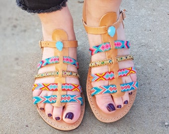 70% Summer Sales, Bohemian Greek Sandals, Ankle Strap Sandals "STAR SHINE''
