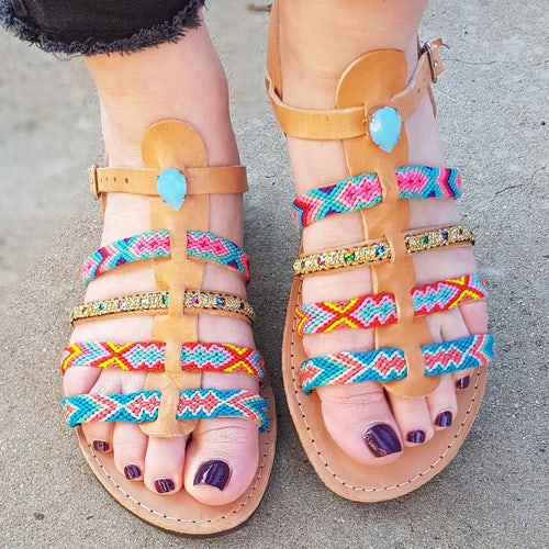 70 Summer Sales Bohemian Greek Sandals Ankle Strap Sandals Etsy