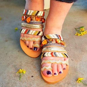 Summer Sales!!! Boho Chic collection, Handmade sandals in natural colours, Gold sandals