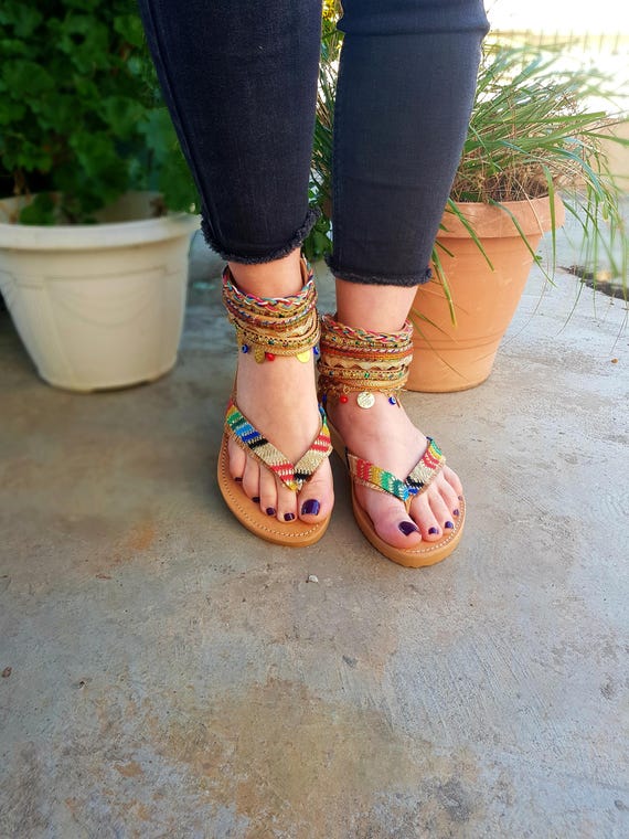 Summer Sales!! Handmade Greek leather Sandals,  Boho Sandals, Ethnic leather sandals, Artisanal sandals, Thong Sandals