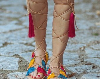 Bohemian Sandals " Kitten ", Lace up Sandals,Gladiator with Greek Leather Sandals