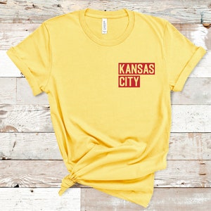 Kansas City Block Shirt Kansas City Pride Shirt Unisex Short Sleeved Shirt Multiple Color Options Made To Order Yellow w/ Red Text