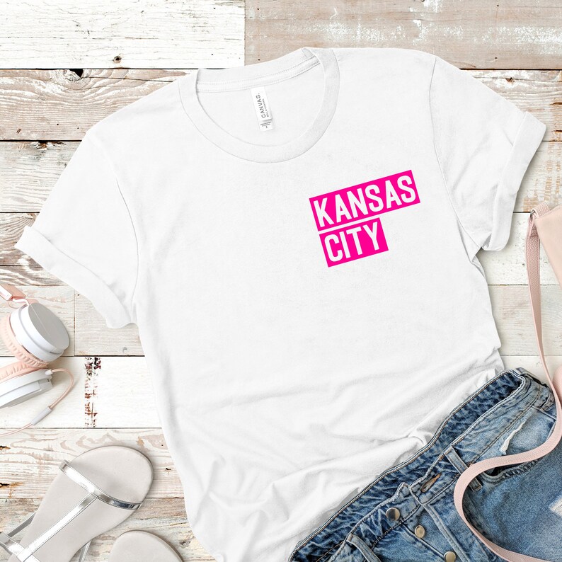 Kansas City Block Shirt Kansas City Pride Shirt Unisex Short Sleeved Shirt Multiple Color Options Made To Order White w/ Pink Text