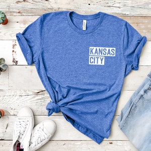 Kansas City Block Shirt Kansas City Pride Shirt Unisex Short Sleeved Shirt Multiple Color Options Made To Order Blue w/ White Text