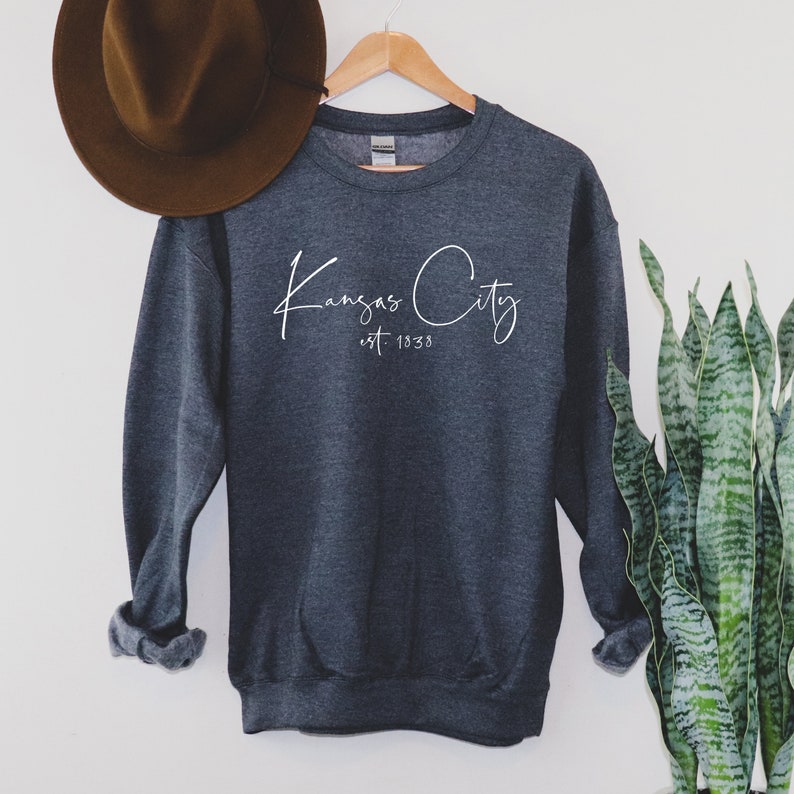 Kansas City EST 1838 Kansas City Pride Sweatshirt Unisex Sweatshirt Multiple Color Options Made To Order Grey w/ White Text