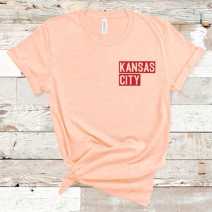 Kansas City Block Shirt Kansas City Pride Shirt Unisex Short Sleeved Shirt Multiple Color Options Made To Order Peach w/ Red Text