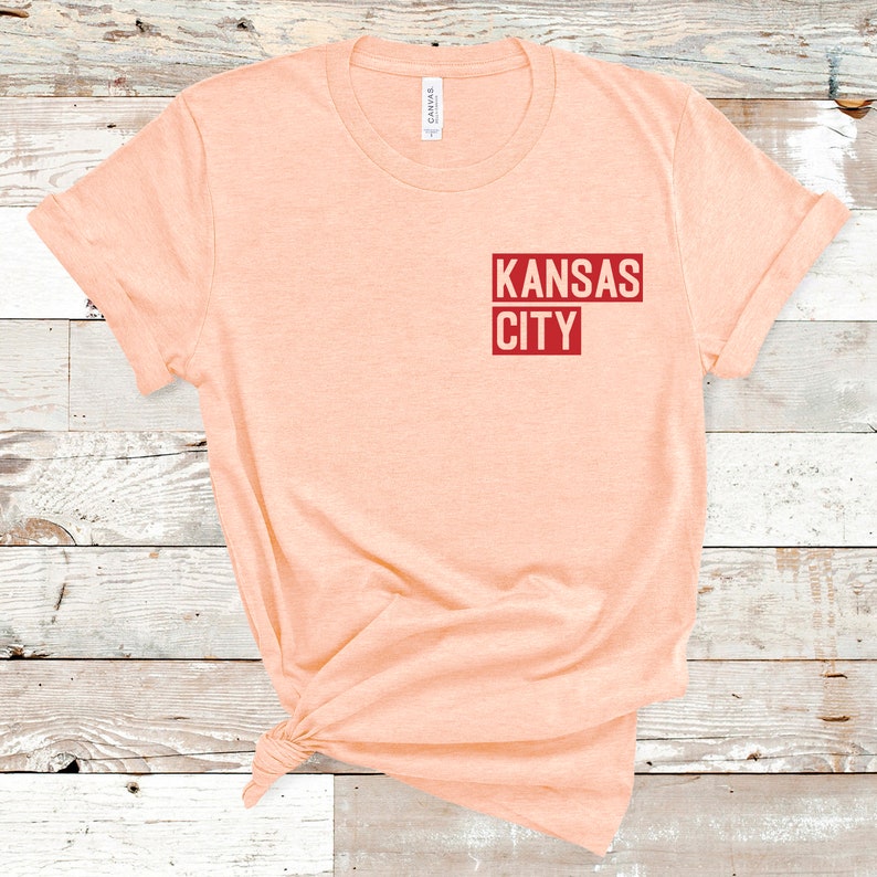 Kansas City Block Shirt Kansas City Pride Shirt Unisex Short Sleeved Shirt Multiple Color Options Made To Order Peach w/ Red Text