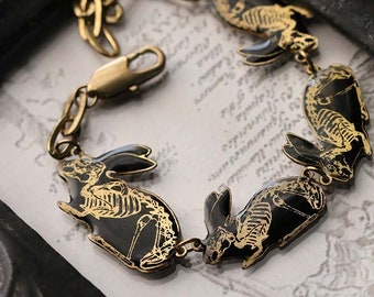 Pulsera de Conejo de Rayos X con esmalte blanco - Diseño original y elaborado por Defy - Artesanía / Diseño único / Estilo oscuro y joyería gótica