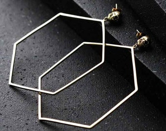 The Hexagon & Skull earrings by Defy /Brass,Gold and Silver color / Unisex jewelry / Only at DEFY JEWELRY / Handmade /Special gifts.
