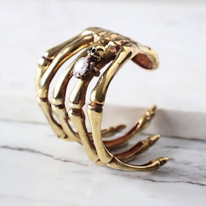 Hand Skeleton Bangle with White Crystal by Defy - Original Design - Handmade Jewelry - Bracelet