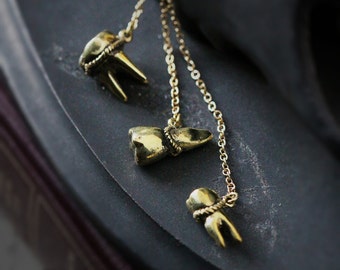 Three Tooth Necklaces by Defy / Fangs Charm Pendant / Anatomical Jewelry