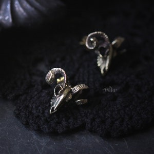 Goat Skull Stud Earrings By Defy / Goat Skeleton Jewelry / Metal Work Accessories image 4