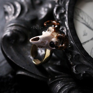 Goat Skull Ring - Handcrafted Painted Version by Defy / Statement Ring Jewelry