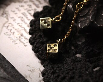 Dices with chain Earrings original made and designed by Defy. / Unique jewelry / Dark style accessories