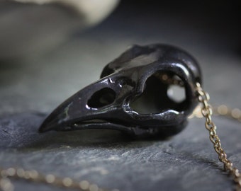 Raven Skull Necklace - Black Version by Defy , Anatomical Animal Skull Charm Necklace