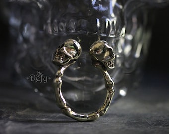 Two Human Skulls Ring by Defy - Cool Statement Ring - Original Handmade Jewelry