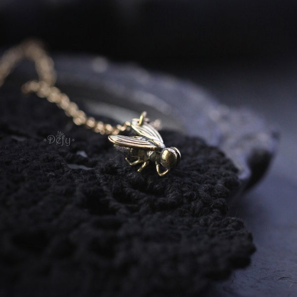 Fly Charm Necklace by Defy - Cool Pendant Jewelry Accessories - Metal Work