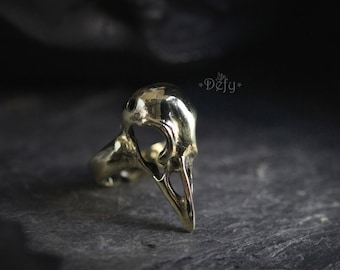 Golden Raven Skull Ring by Defy / Cool Statement Rings / Bird Crow Skull Ring / Unisex Jewelry