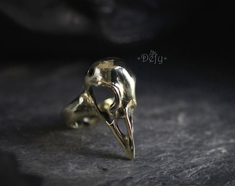 Anillo de calavera de cuervo dorado de Defy / Anillos llamativos / Anillo de calavera de cuervo / Joyería unisex