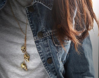Human Skulls Necklace,Skulls Pendant,Golden Skulls Necklace,Golden Brass Skulls Pendant