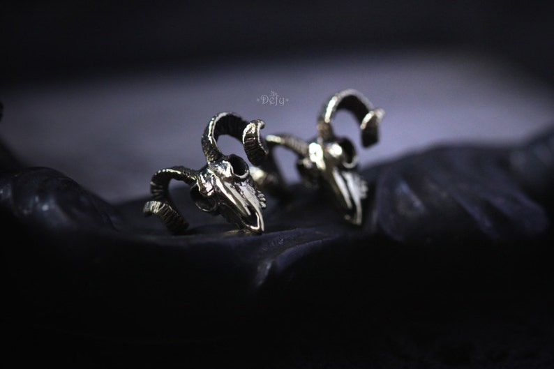 Goat Skull Stud Earrings By Defy / Goat Skeleton Jewelry / Metal Work Accessories image 3