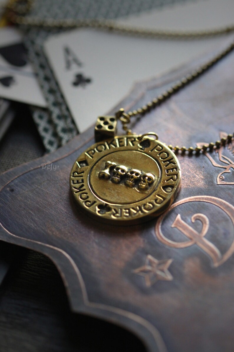 Skull Poker Chip and Dice Charm Necklace by Defy Pendant Etsy