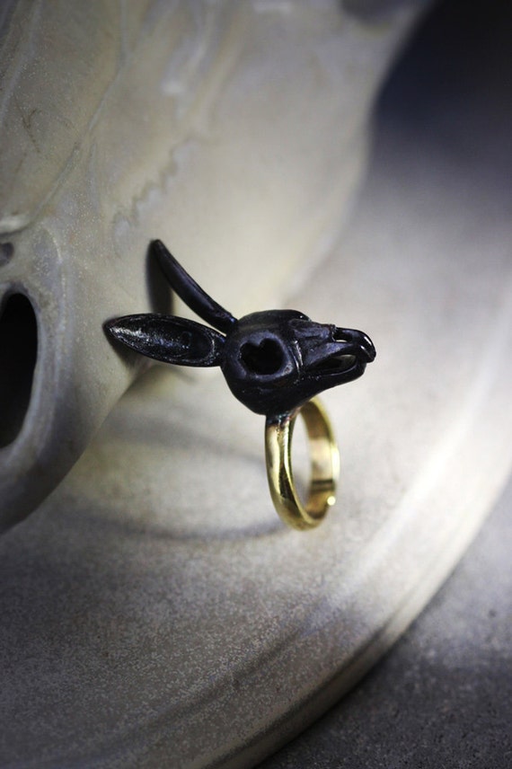 Rabbit Skull Ring Black Version by Defy Statement Ring Jewelry Etsy UK