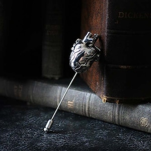 Large heart Lapel pin. Only at DEFY/ Gold and Silver color /Unique Ascot Stick Pin /Unisex Style/Handmade /special gifts/ groomsmen jewelry.