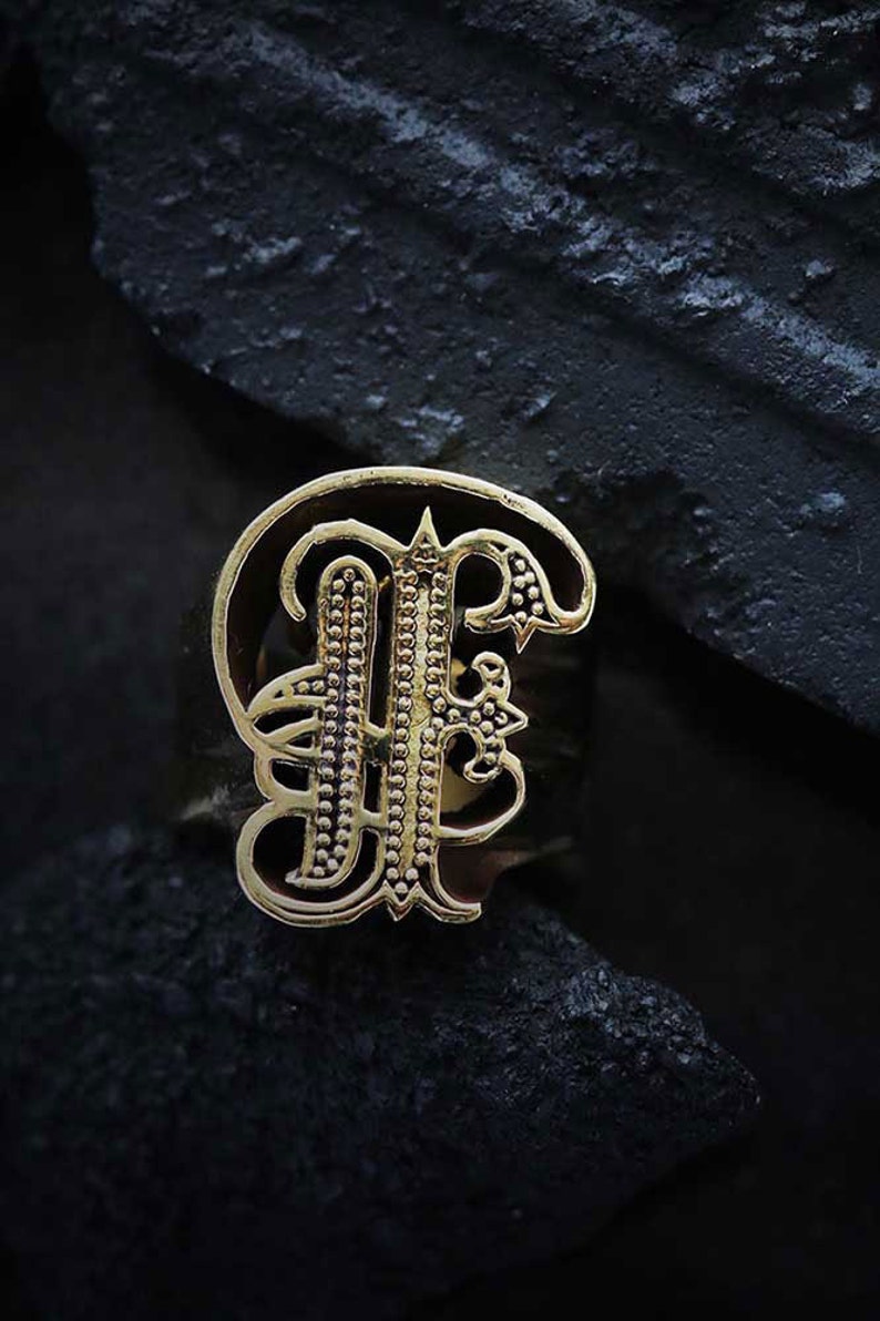 The Uncommon Defy Project Original by Defy UCBR206 F Initial Rings Collection Brass Initial F Ring