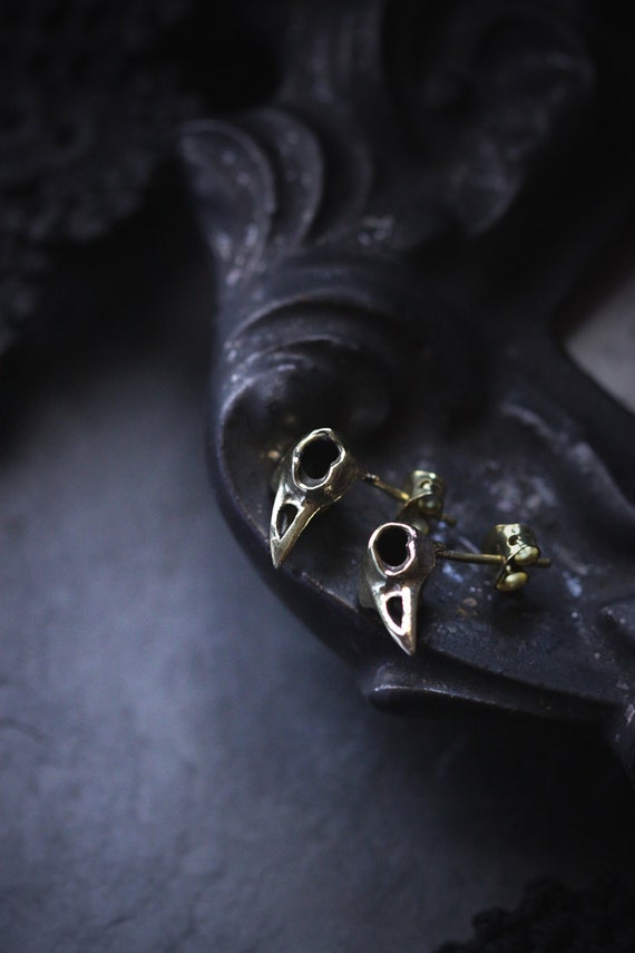 Raven Skull Stud Earrings By Defy / Bird Skeleton Jewelry / Unique Handmade Jewelry Unique jewelry / Dark style accessories /Special design