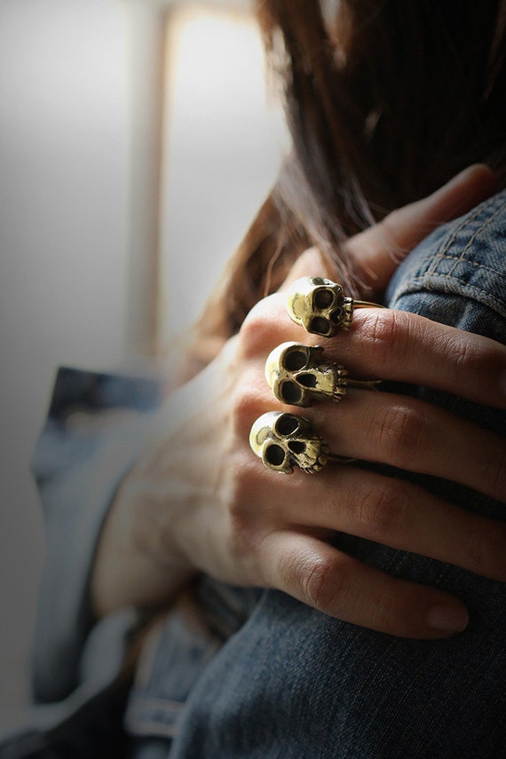 Three Human Skulls Double Ring by Defy Unique and Original Design