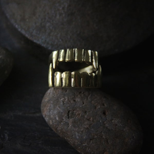 Vamprire Fang Ring by Defy / Unique design and handmade Jewelry / Adjustable Brass Ring