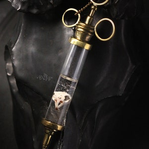 Syringe with Bird Skull Necklace by Defy - Hand-painting Version - Original Design Handmade Jewelry / Pendant / Charm
