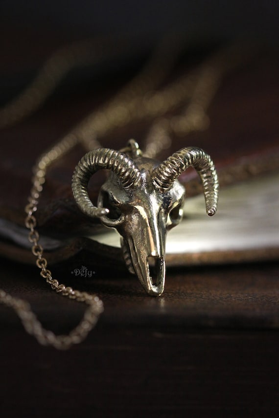 Goat Skull Necklace by Defy Cool Golden Goat Skull Charm Pendant