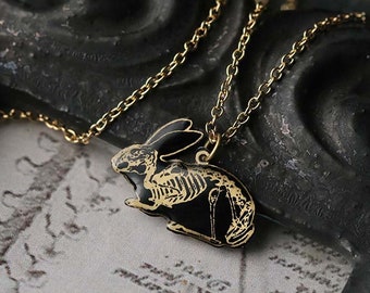 X-ray (Small) Rabbit with white enamel Necklace. / Jewelry original made and designed by Defy. / Unique jewelry / Dark style accessories