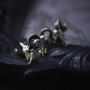 Goat Skull Stud Earrings By Defy / Goat Skeleton Jewelry / Metal Work Accessories image 2