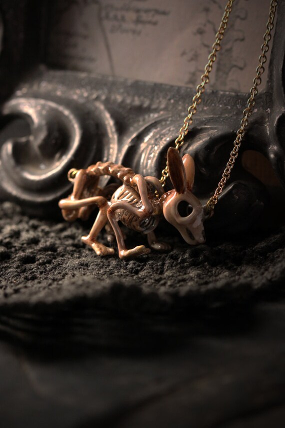 Rabbit Skeleton Necklace With Hand - Painting Version by