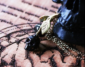 The Black Skull Cherry necklace / Brass,Gold and Silver color/  Old school tattoo style/ Only at DEFY JEWELRY / Handmade accessories