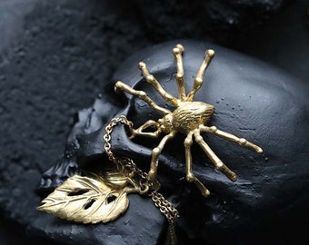 The Spider and Leaves Necklace original made and designed by Defy. / Unique jewelry / Dark style accessories / Gothic style