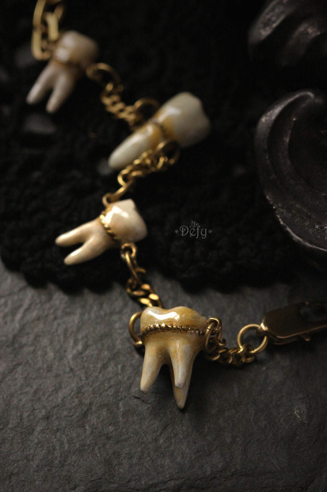 Four Human Teeth Bracelet hand Painted Version by Defy / Etsy