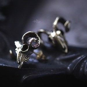 Goat Skull Stud Earrings By Defy / Goat Skeleton Jewelry / Metal Work Accessories