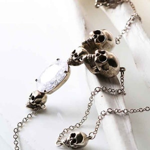 The Skull with White crystal necklace (V.2) /Gold and Silver color/Dark style /Only at DEFY JEWELRY /Special gifts /Unique skull jewelry.