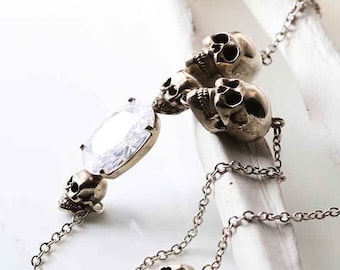 The Skull with White crystal necklace (V.2) /Gold and Silver color/Dark style /Only at DEFY JEWELRY /Special gifts /Unique skull jewelry.