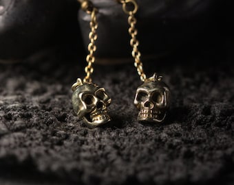 Skull with chain Earrings By Defy /  Skeleton Jewelry  Unique jewelry / Dark style accessories /Special design